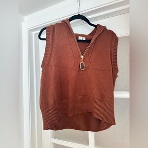 Joie Rust-Brown Half-Zip Knit Vest